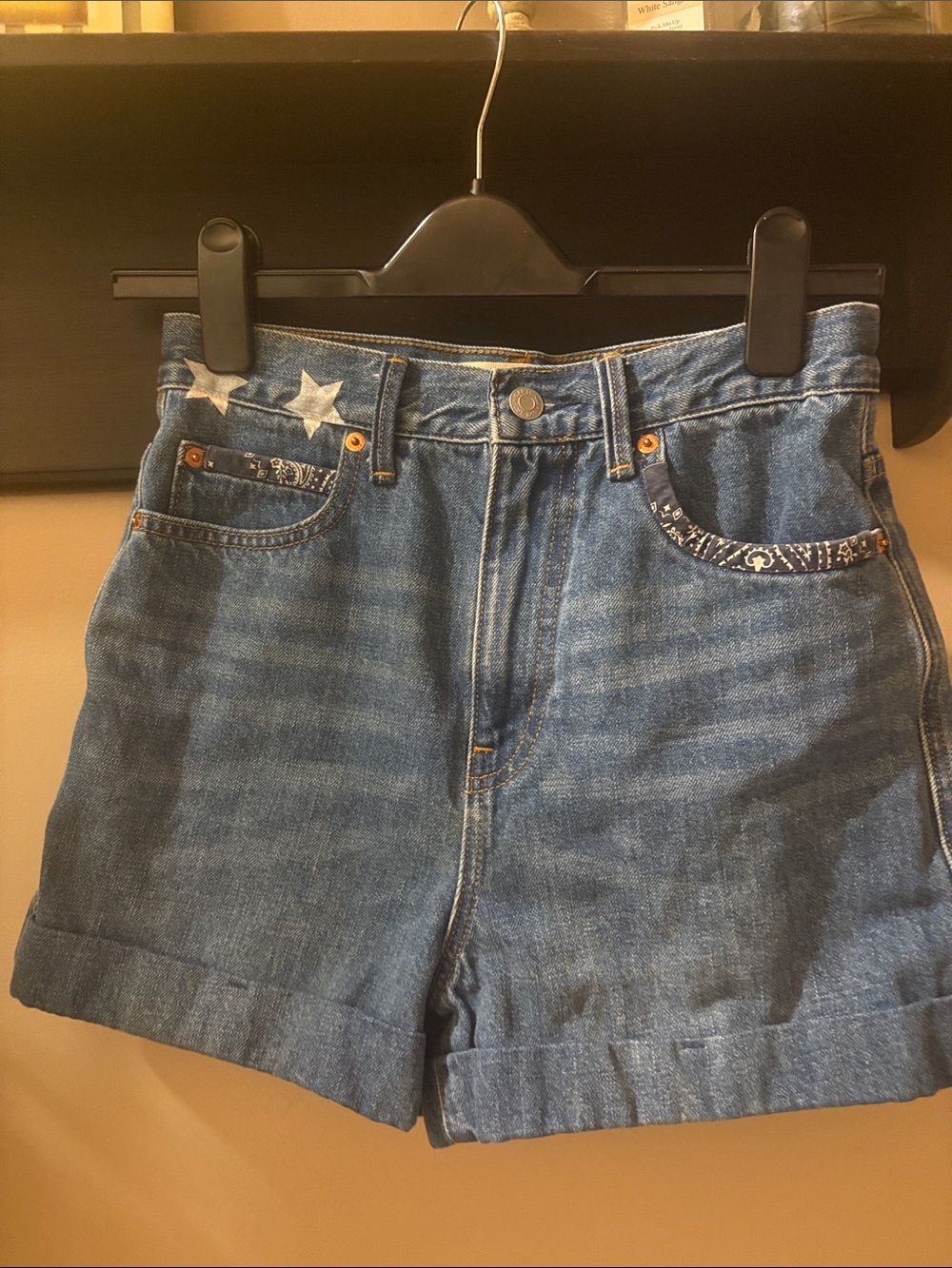 GAP Vintage Denim Jean Shorts with Star Accent and Patterned Trim